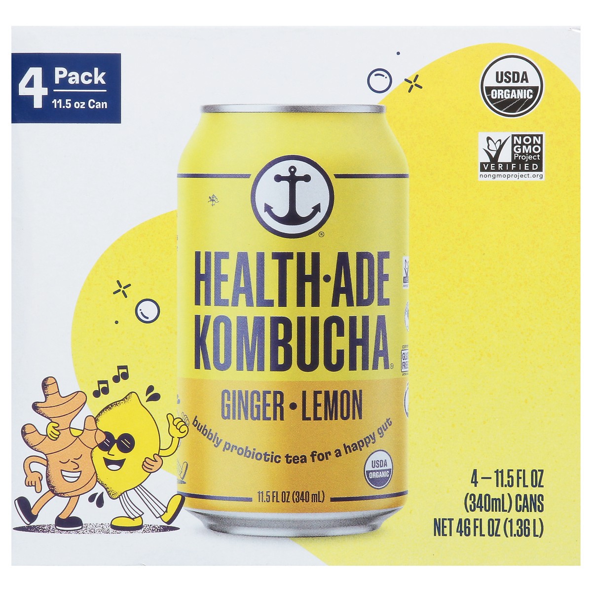 slide 6 of 15, Health-Ade Health Ade Kombucha- Ginger Lemon- 4 ct, 4 ct; 11.5 oz
