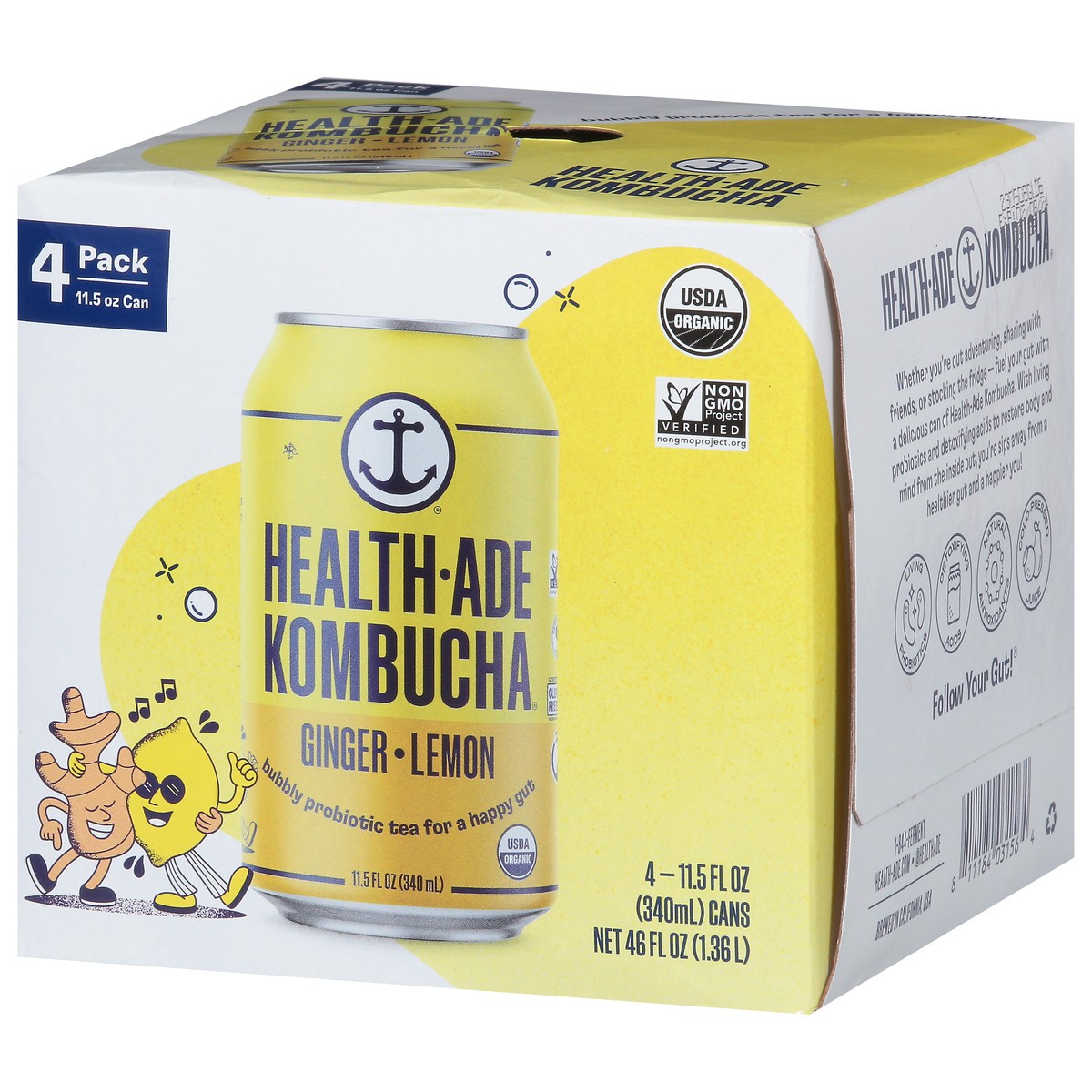 slide 14 of 15, Health-Ade Health Ade Kombucha- Ginger Lemon- 4 ct, 4 ct; 11.5 oz