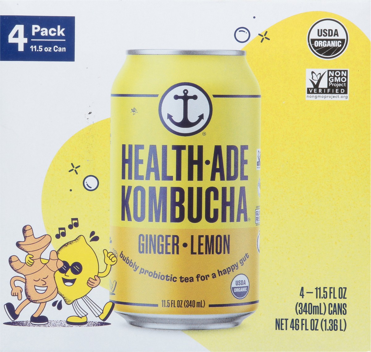 slide 15 of 15, Health-Ade Health Ade Kombucha- Ginger Lemon- 4 ct, 4 ct; 11.5 oz
