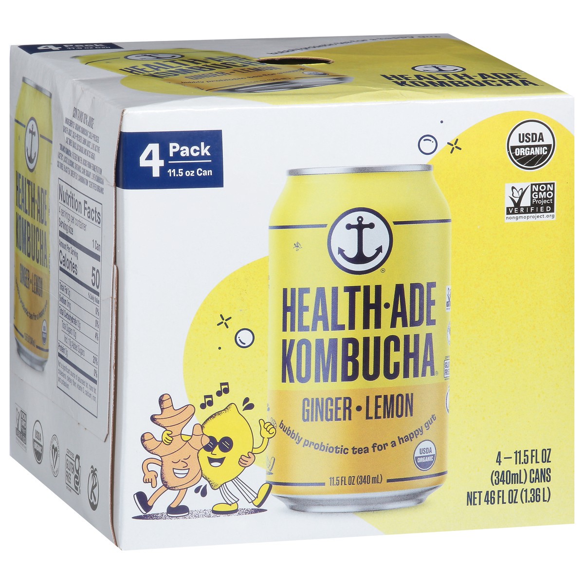 slide 7 of 15, Health-Ade Health Ade Kombucha- Ginger Lemon- 4 ct, 4 ct; 11.5 oz