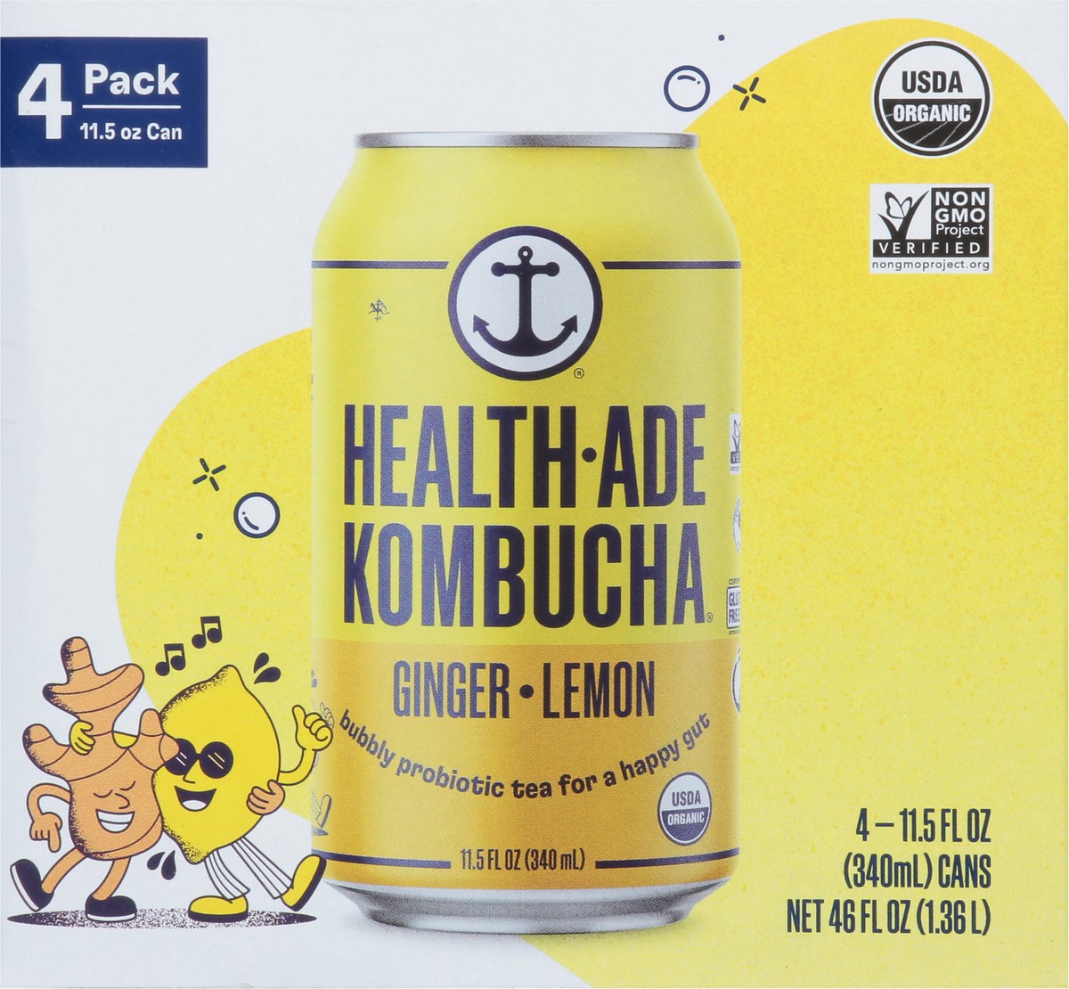 slide 4 of 15, Health-Ade Health Ade Kombucha- Ginger Lemon- 4 ct, 4 ct; 11.5 oz