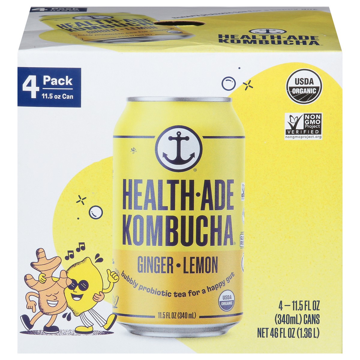 slide 12 of 15, Health-Ade Health Ade Kombucha- Ginger Lemon- 4 ct, 4 ct; 11.5 oz