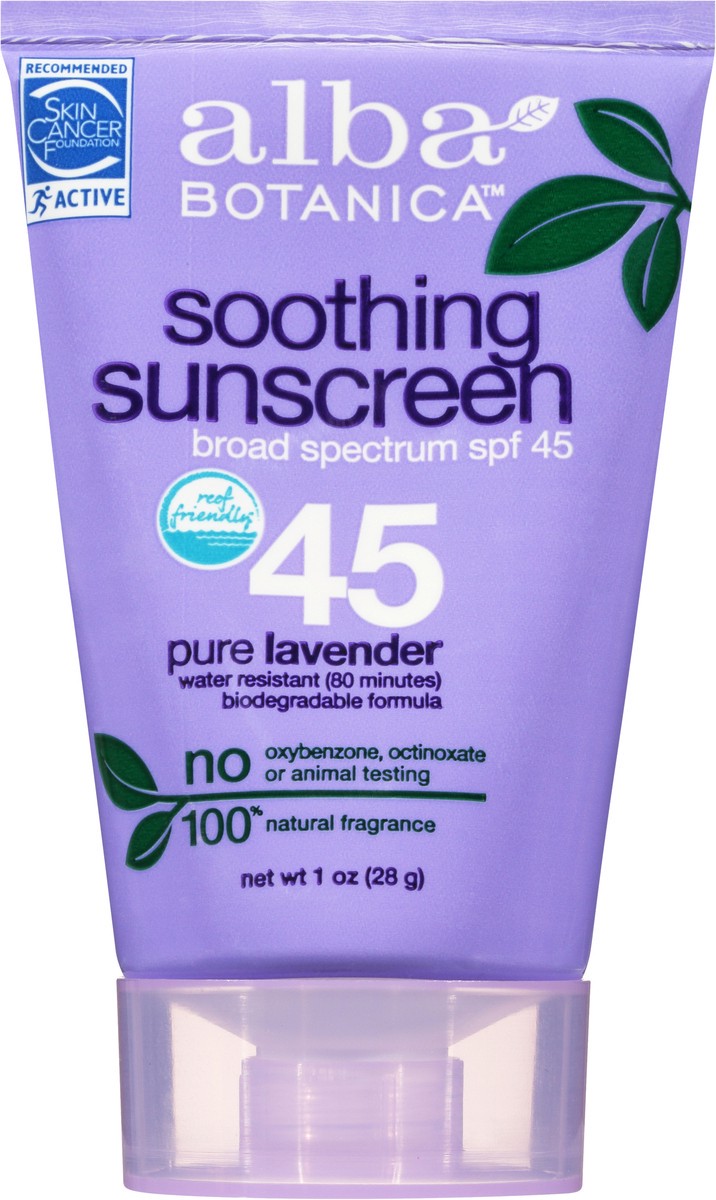 slide 13 of 13, Alba Botanica Pure Lavender Broad Spectrum SPF 45 Soothing Sunscreen Lotion 1 oz. Tube, 1 oz