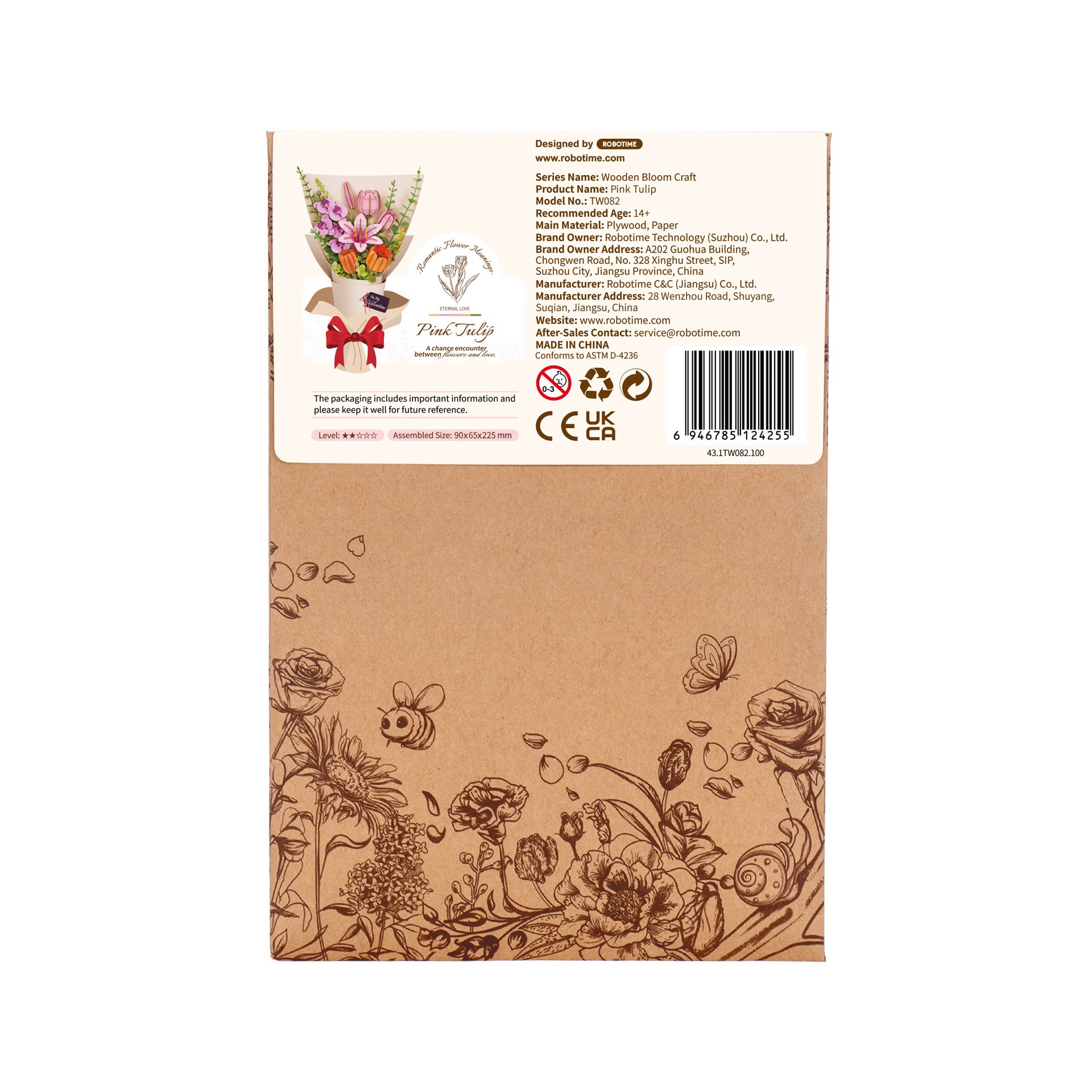 slide 3 of 6, Robotime Rowood Pink Tulip Wooden Bloom Craft, 3.5 in x 2.6 in x 8.9 in