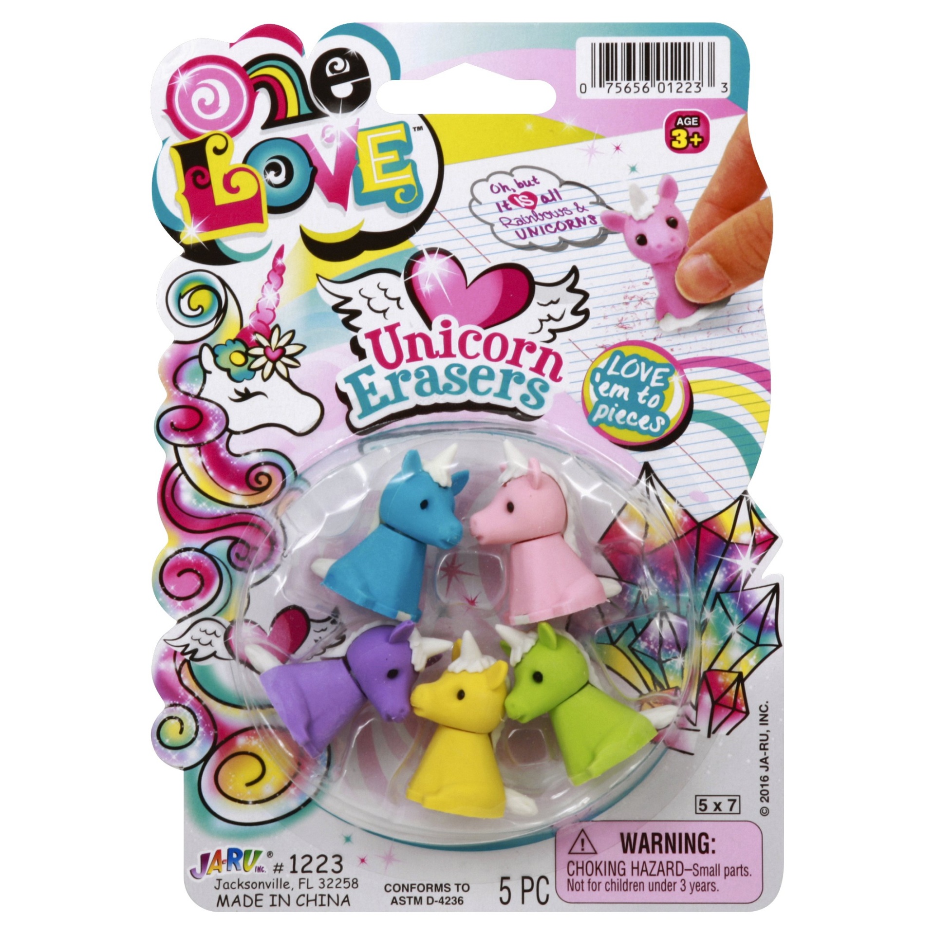 slide 1 of 2, One Love Unicorn Erasers, 1 ct