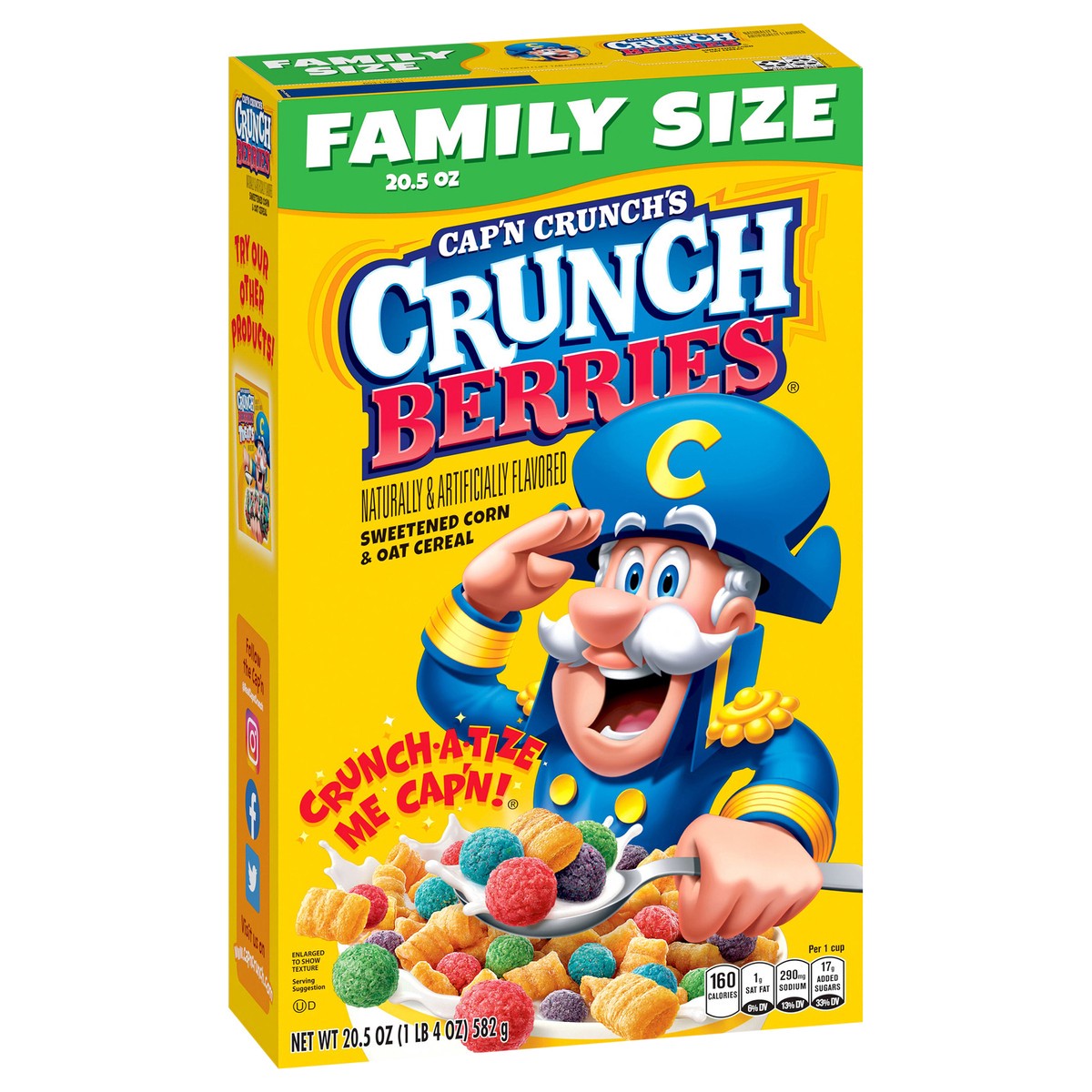 slide 5 of 12, Cap'n Crunch Sweetened Corn & Oat Cereal Crunch Berries Naturally & Artificially Flavored 20.5 Oz, 20.5 oz