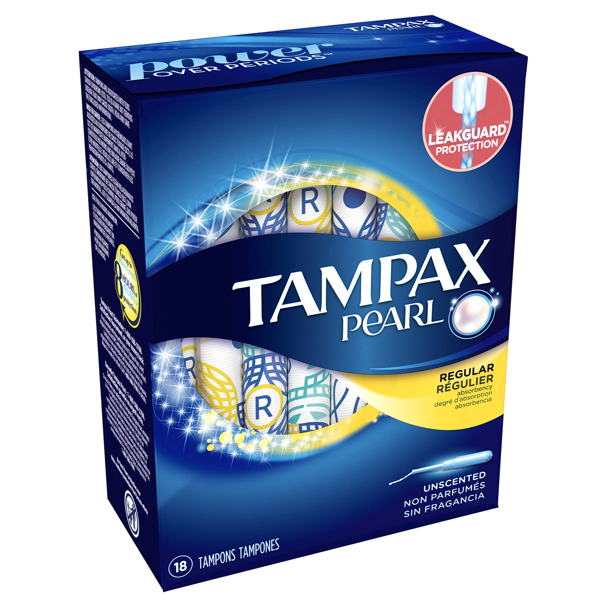 slide 2 of 8, Tampax Pearl Tampons, with LeakGuard Braid, Regular Absorbency, Unscented, 18 Count, 18 ct