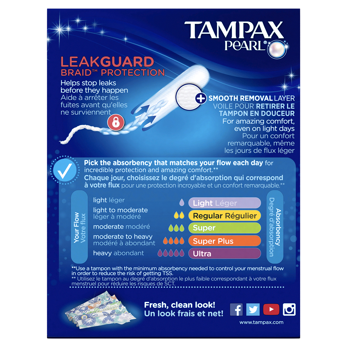 slide 3 of 8, Tampax Pearl Tampons, with LeakGuard Braid, Regular Absorbency, Unscented, 18 Count, 18 ct