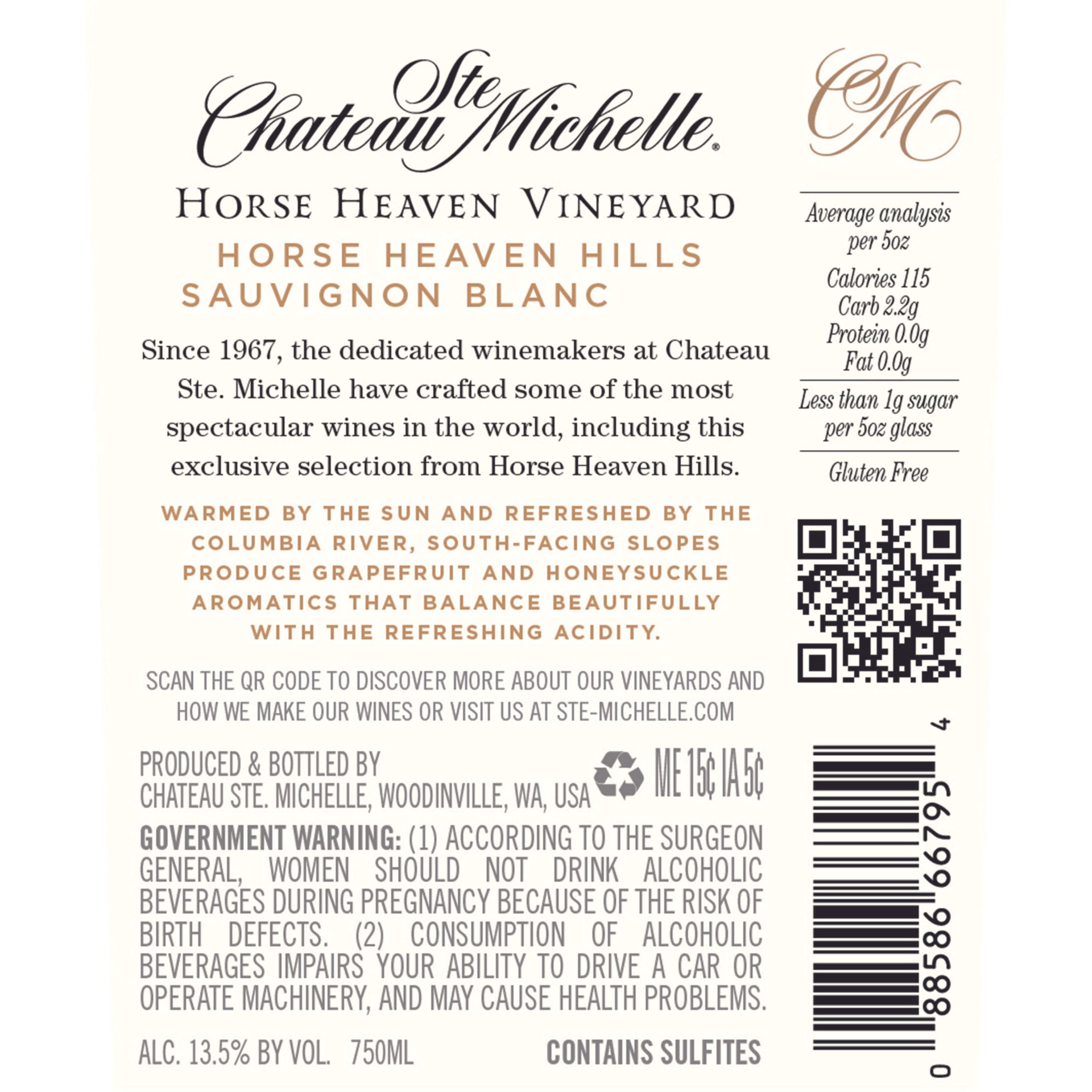 slide 4 of 8, Chateau Ste. Michelle Horse Heaven Hills Sauvignon Blanc, White Wine, 750 mL Bottle, 750 ml