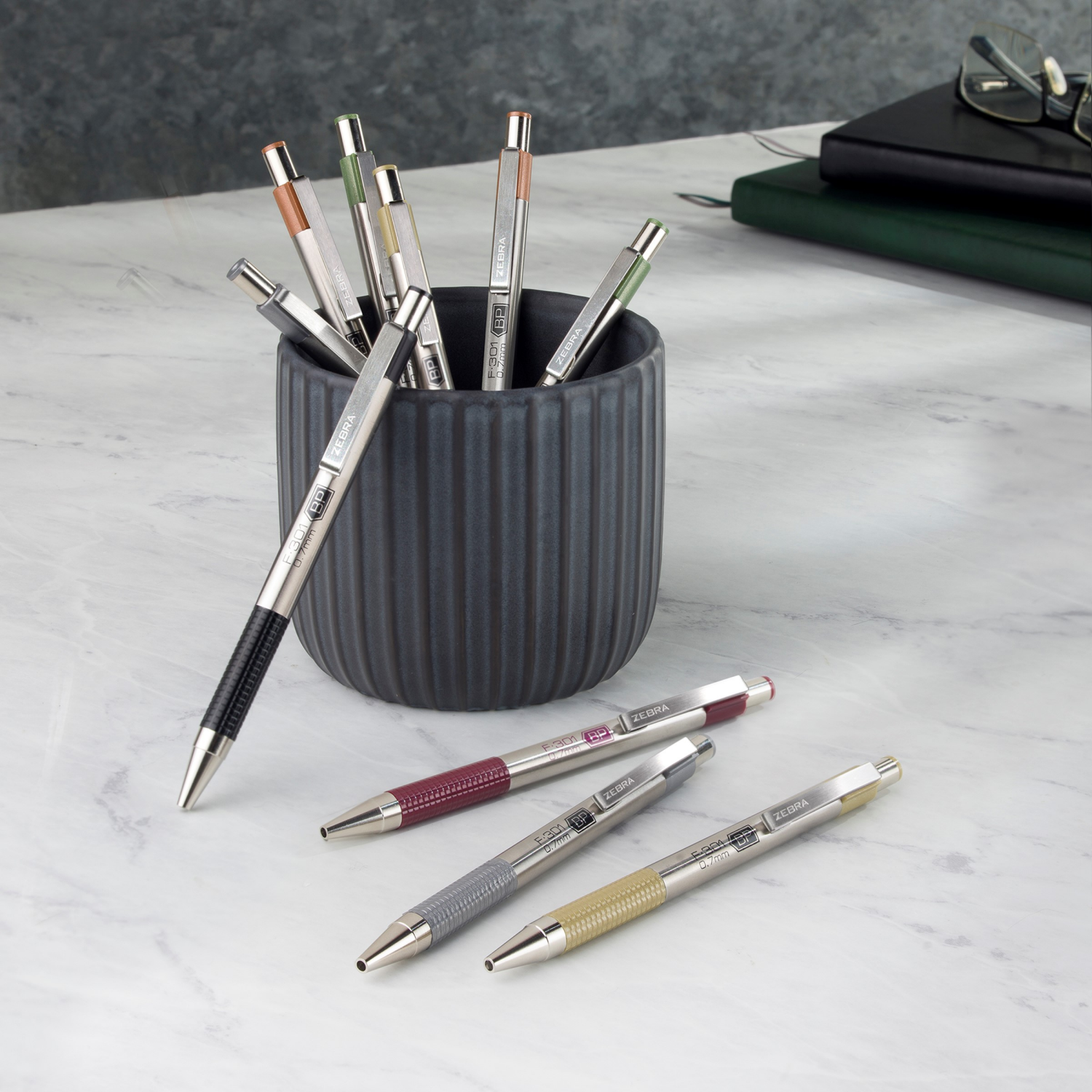 slide 2 of 3, ZEBRA F-301 RTB Ballpoint 0.7mm Asst Earthy Tone 4Pk, 4 ct