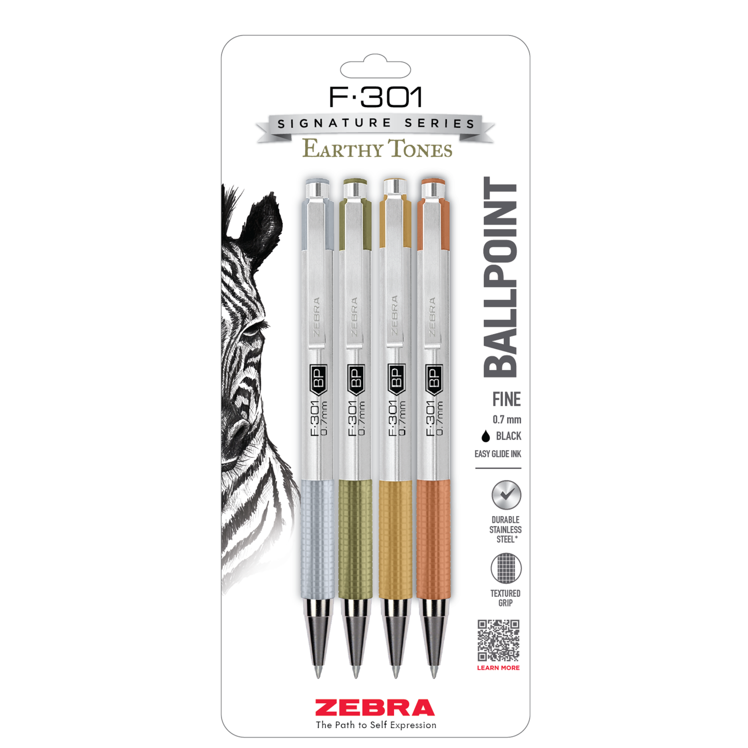 slide 1 of 3, ZEBRA F-301 RTB Ballpoint 0.7mm Asst Earthy Tone 4Pk, 4 ct