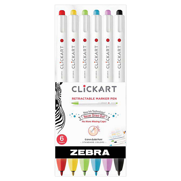 slide 1 of 1, ClickArt Retractable Marker Pen 0.6mm Assorted, 6 ct