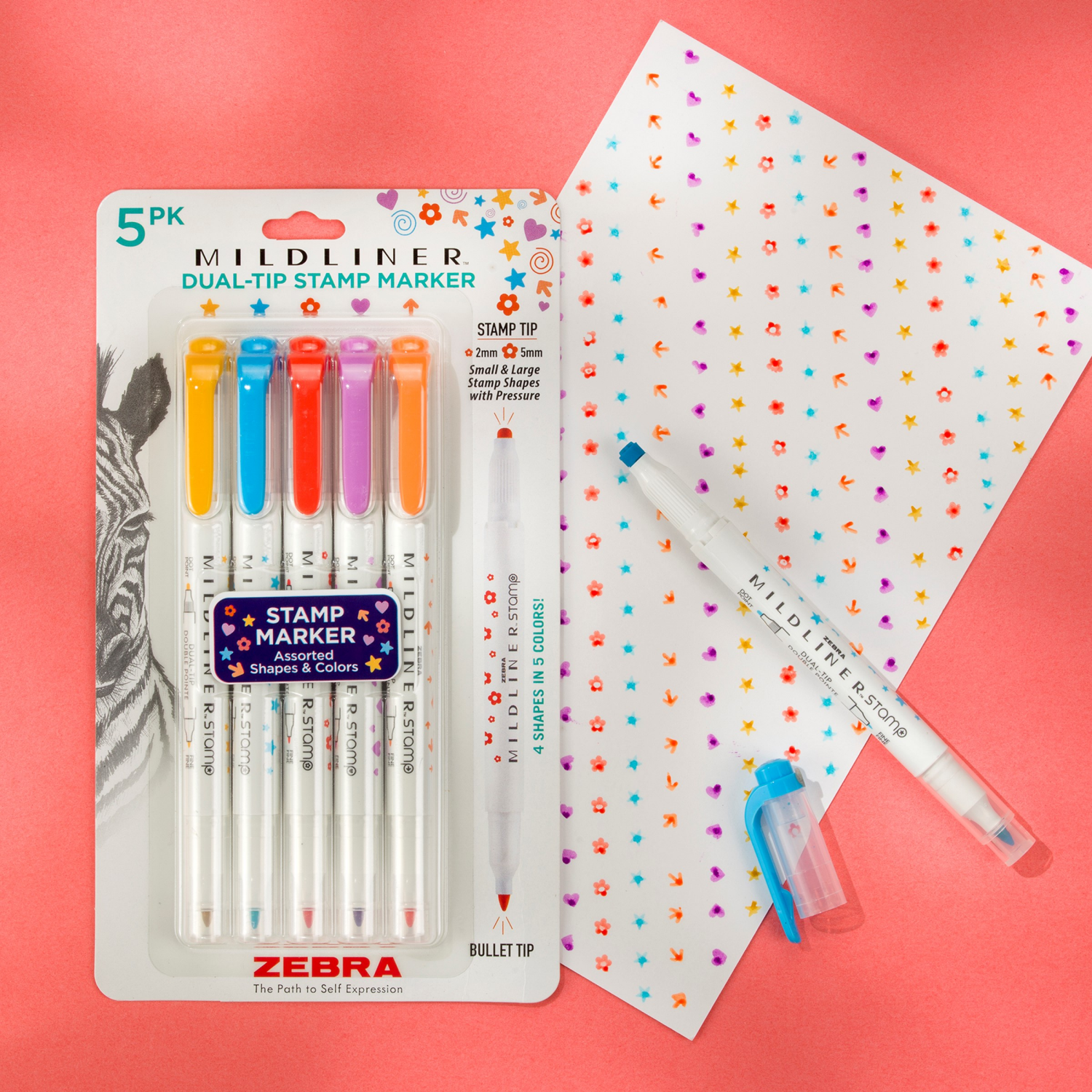 slide 3 of 3, Zebra Midliner Dual-Tip Stamp Marker 5Ct, 5 ct