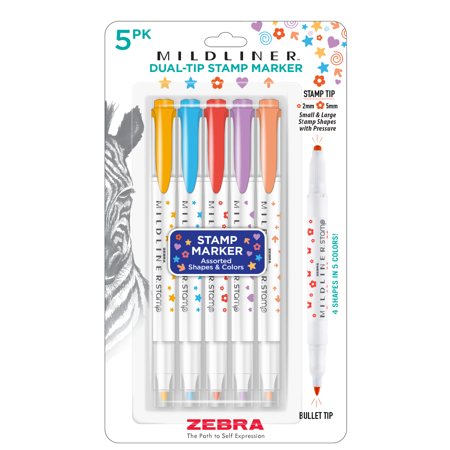 slide 1 of 3, Zebra Midliner Dual-Tip Stamp Marker 5Ct, 5 ct