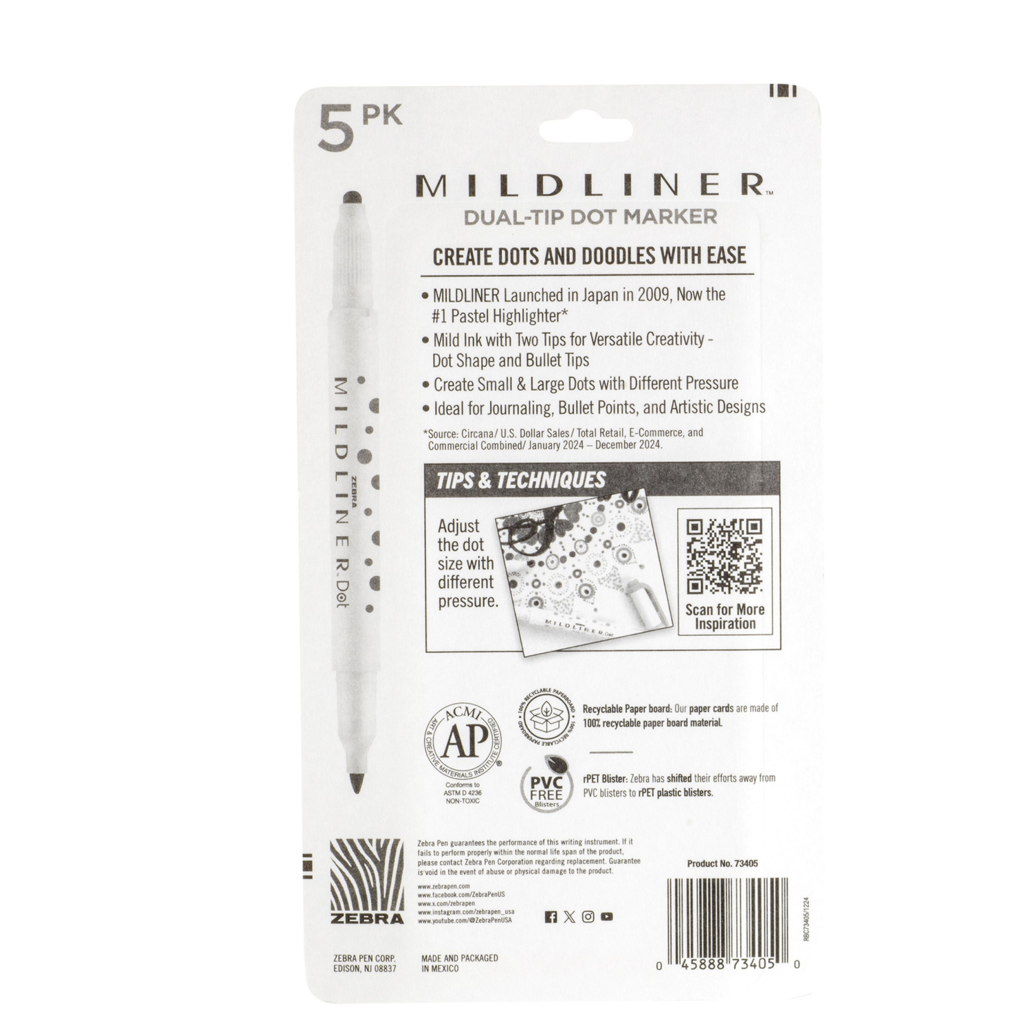 slide 2 of 5, ZEBRA Mildliner Dual-Tip Dot Marker Asst 5pk, 5 ct