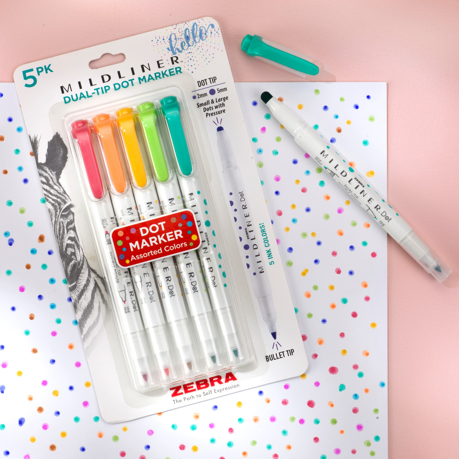 slide 3 of 5, ZEBRA Mildliner Dual-Tip Dot Marker Asst 5pk, 5 ct