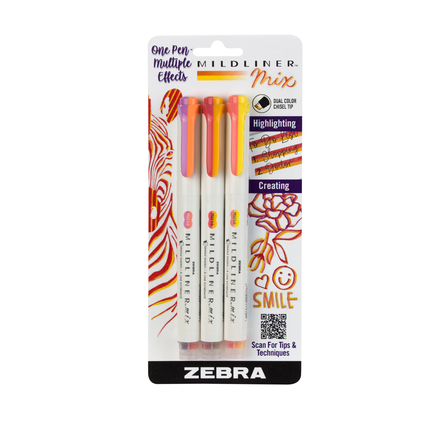 slide 1 of 4, ZEBRA Mildliner Mix Warm 3pk-NEW2024, 3 ct