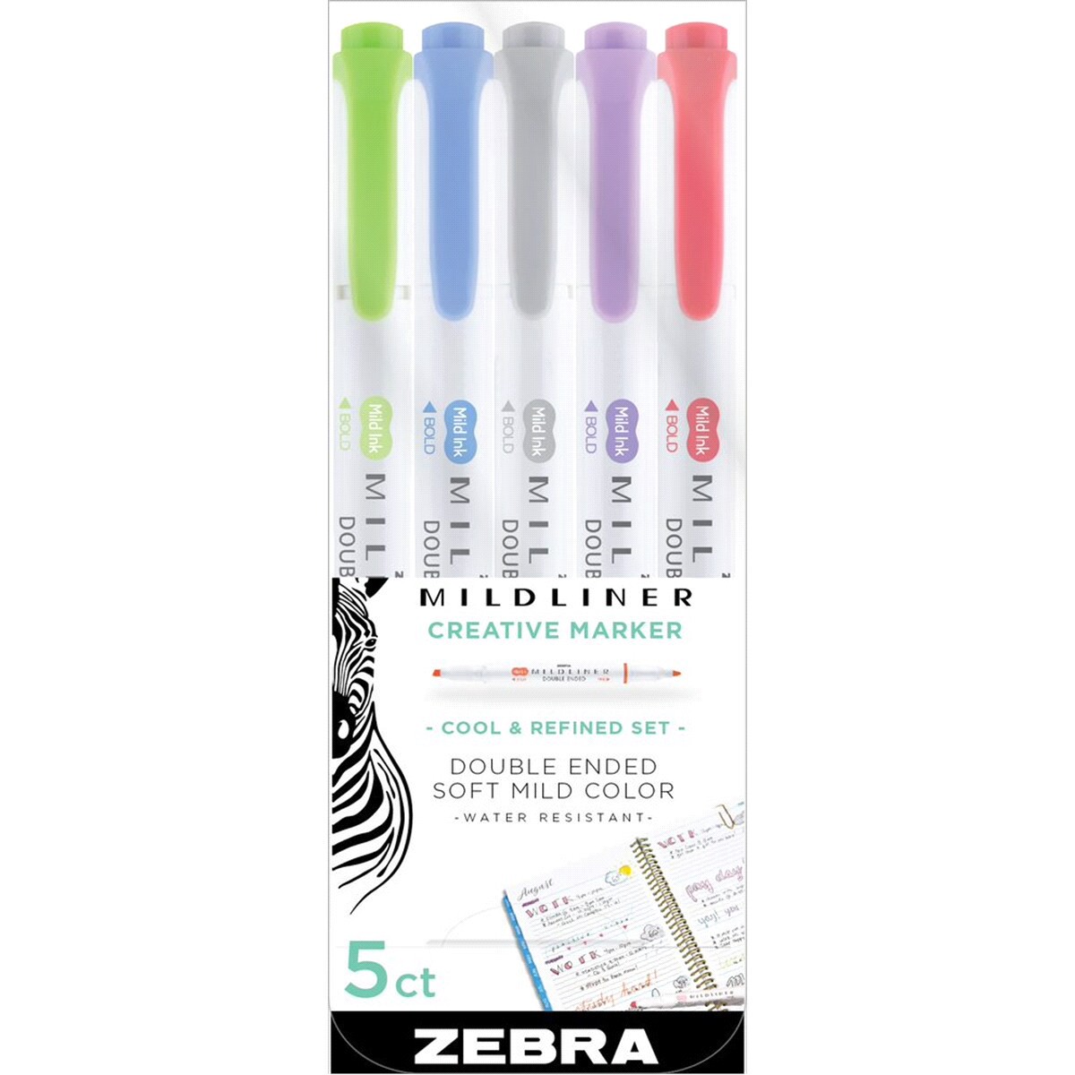 slide 1 of 1, ZEBRA Mildliner Cool Refined 5Pk, 5 ct