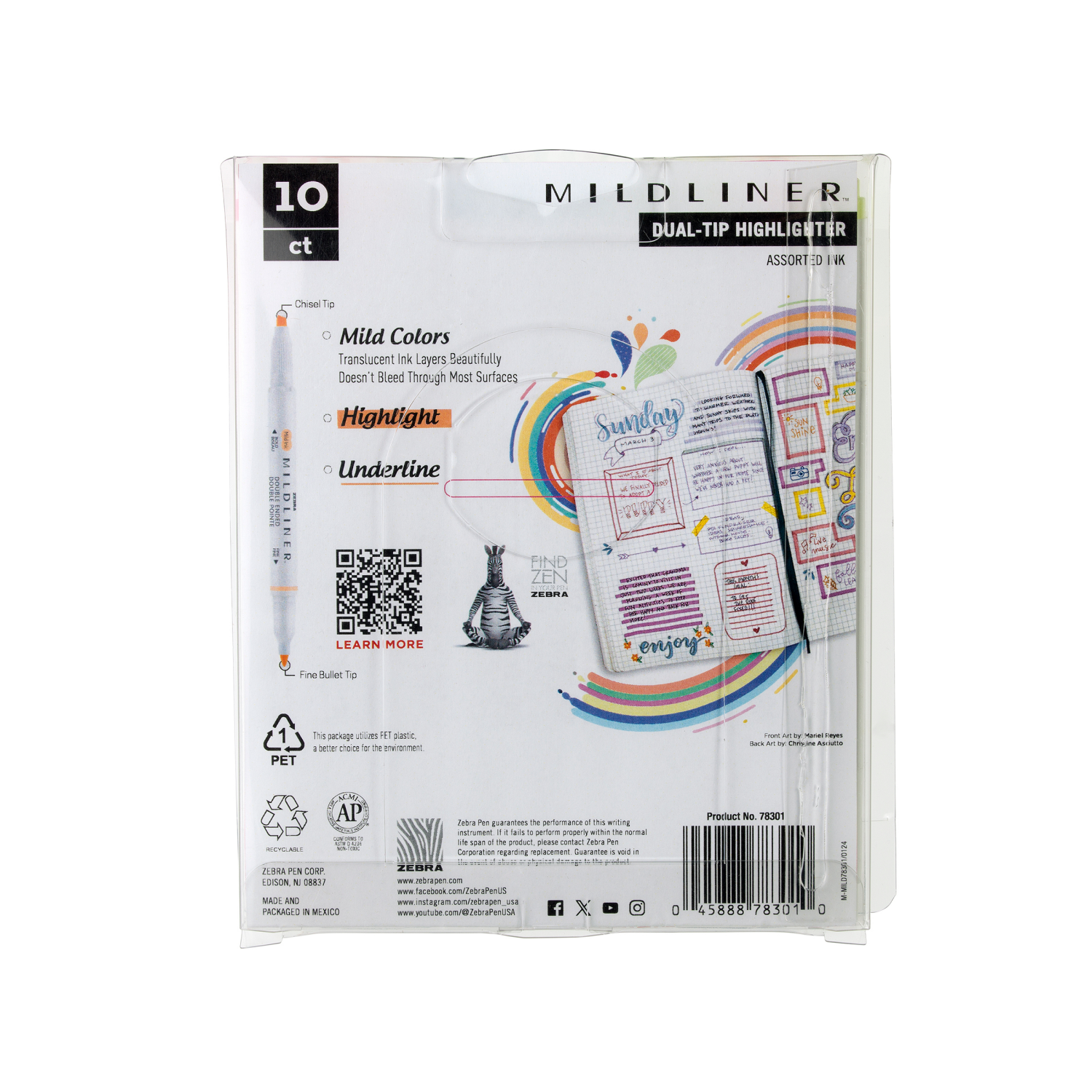 slide 2 of 6, ZEBRA Mildliner Dble End Highlighter Trop 10pk, 10 ct