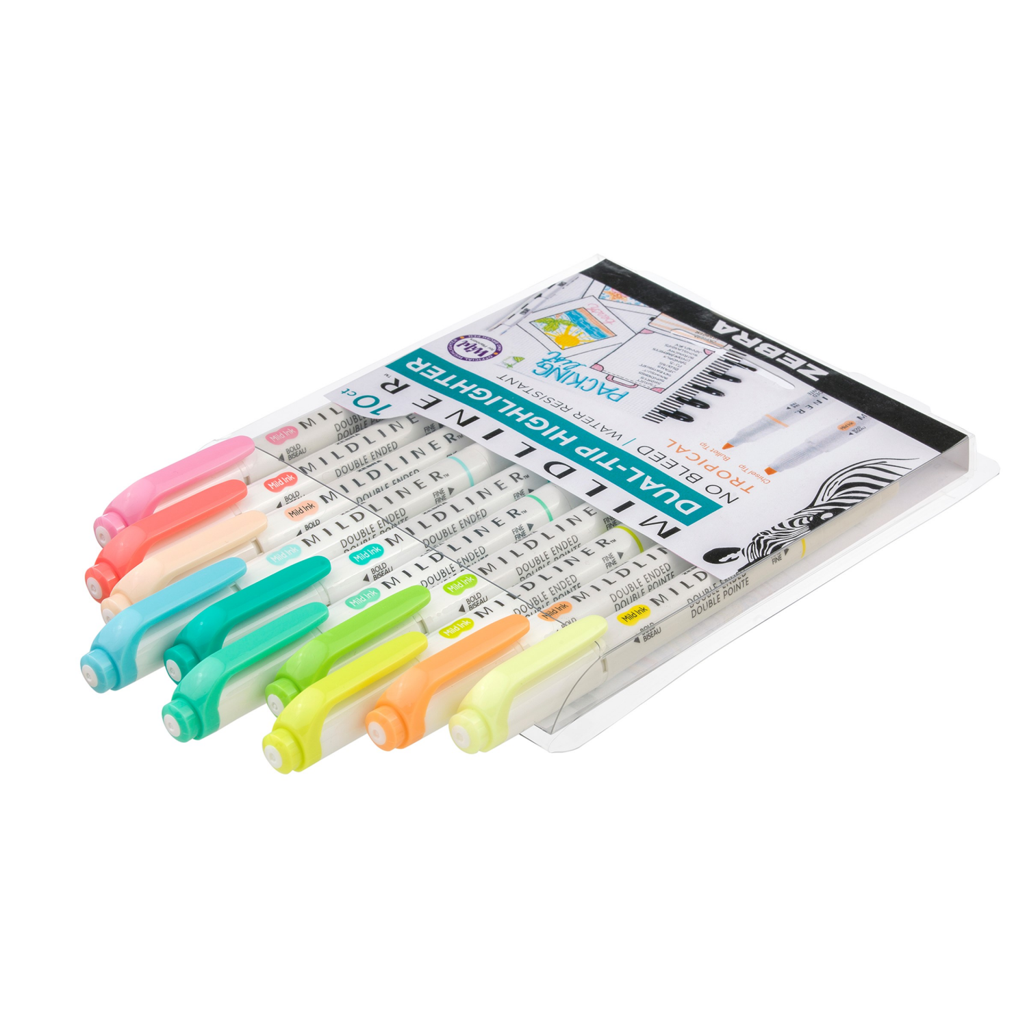 slide 5 of 6, ZEBRA Mildliner Dble End Highlighter Trop 10pk, 10 ct