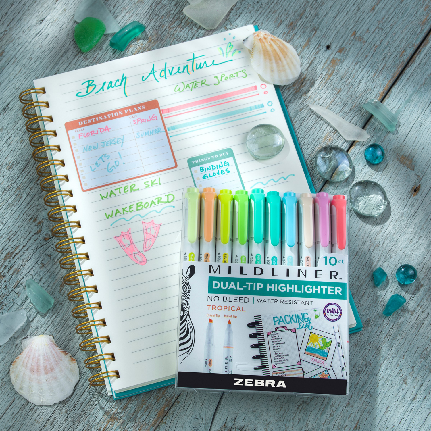 slide 6 of 6, ZEBRA Mildliner Dble End Highlighter Trop 10pk, 10 ct