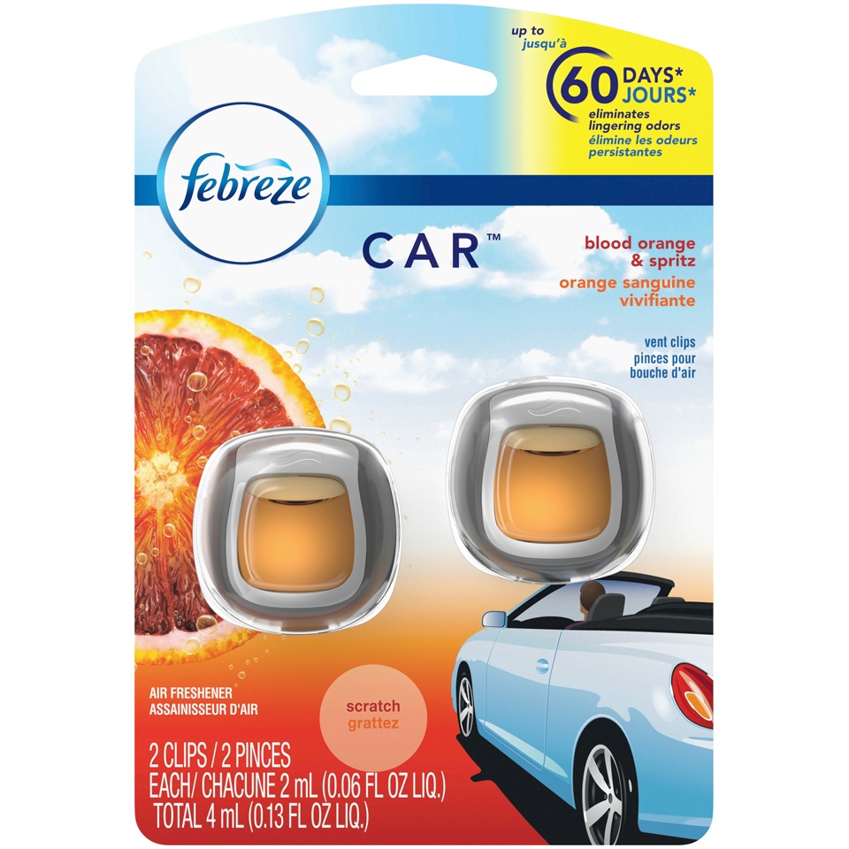 slide 1 of 1, Febreze Car Blood Orange Vent Clip Air Freshener , 2 ct