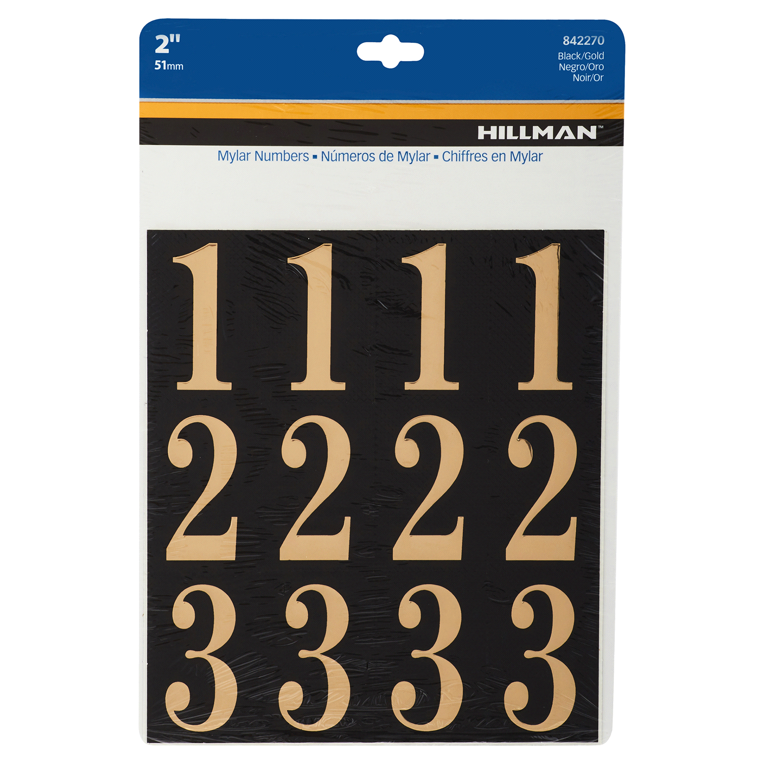 slide 1 of 1, Hillman 2" Black and Gold Number Pack, 2 in