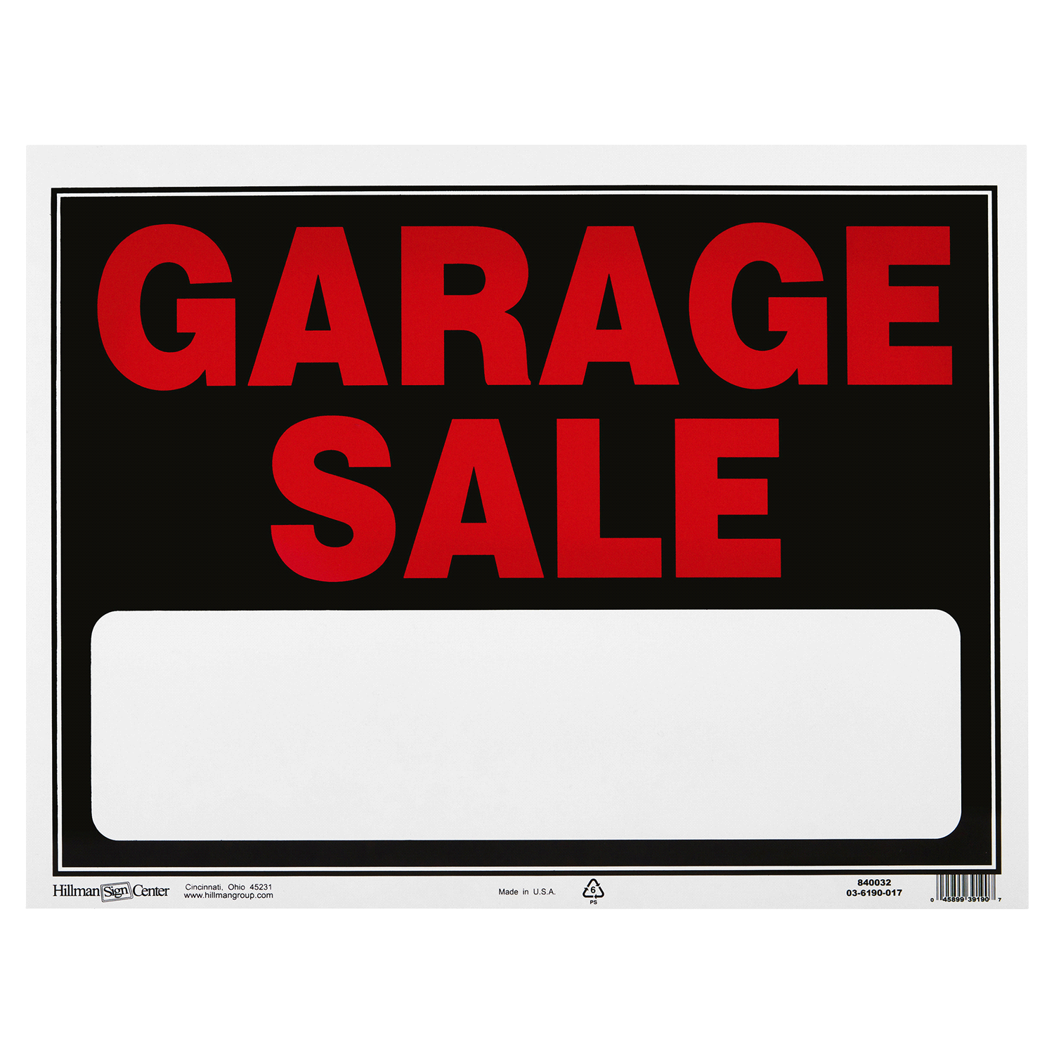 slide 1 of 1, Hillman Garage Sale Sign, 15" x 19", 15 in
