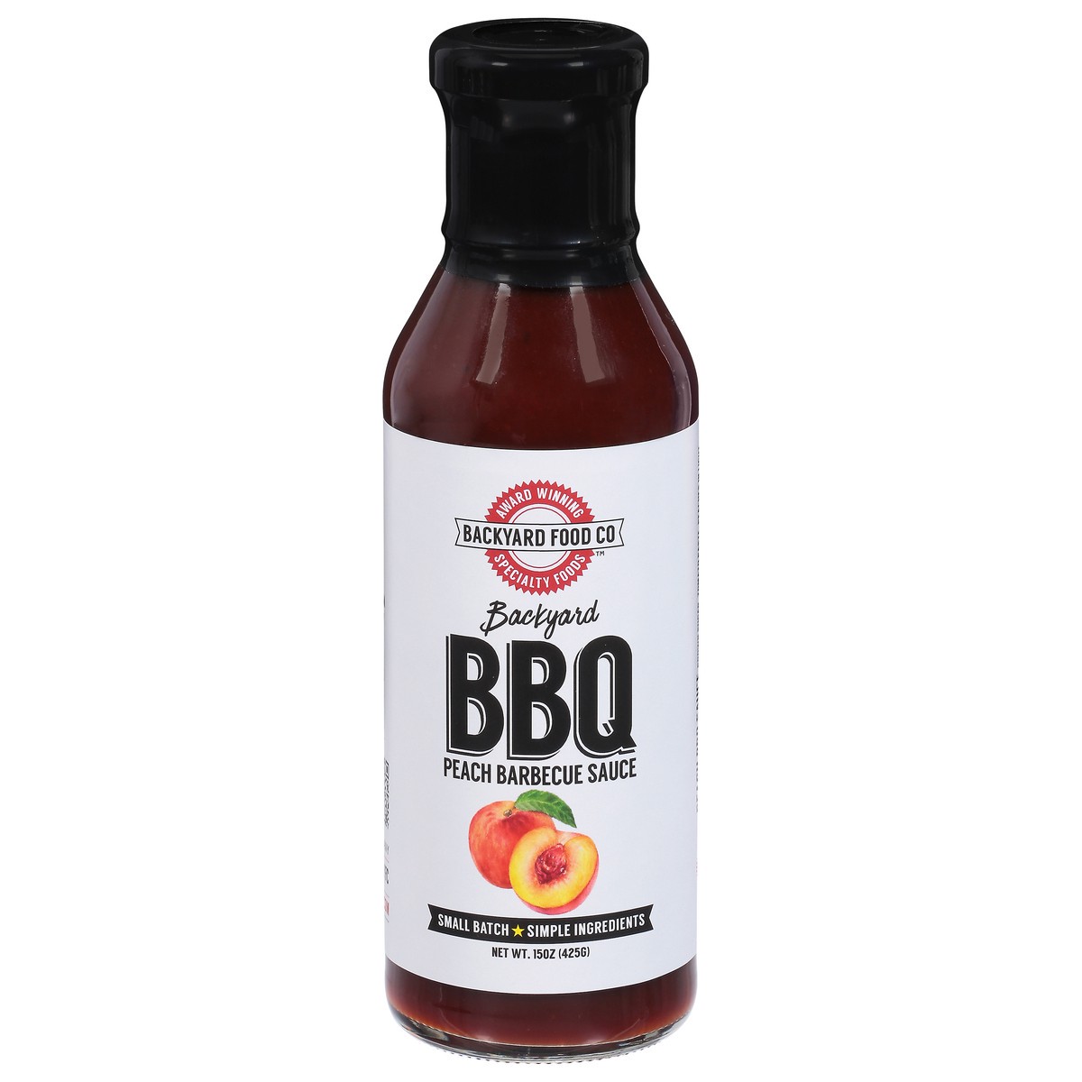 slide 1 of 9, Backyard Food Co Peach Barbecue Sauce 15 oz, 15 oz