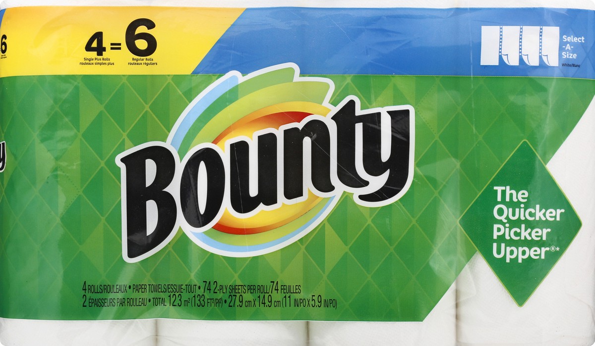 slide 1 of 10, Bounty Select-A-Size White Single Plus Rolls 2-Ply Paper Towels 4 ea, 4 ct