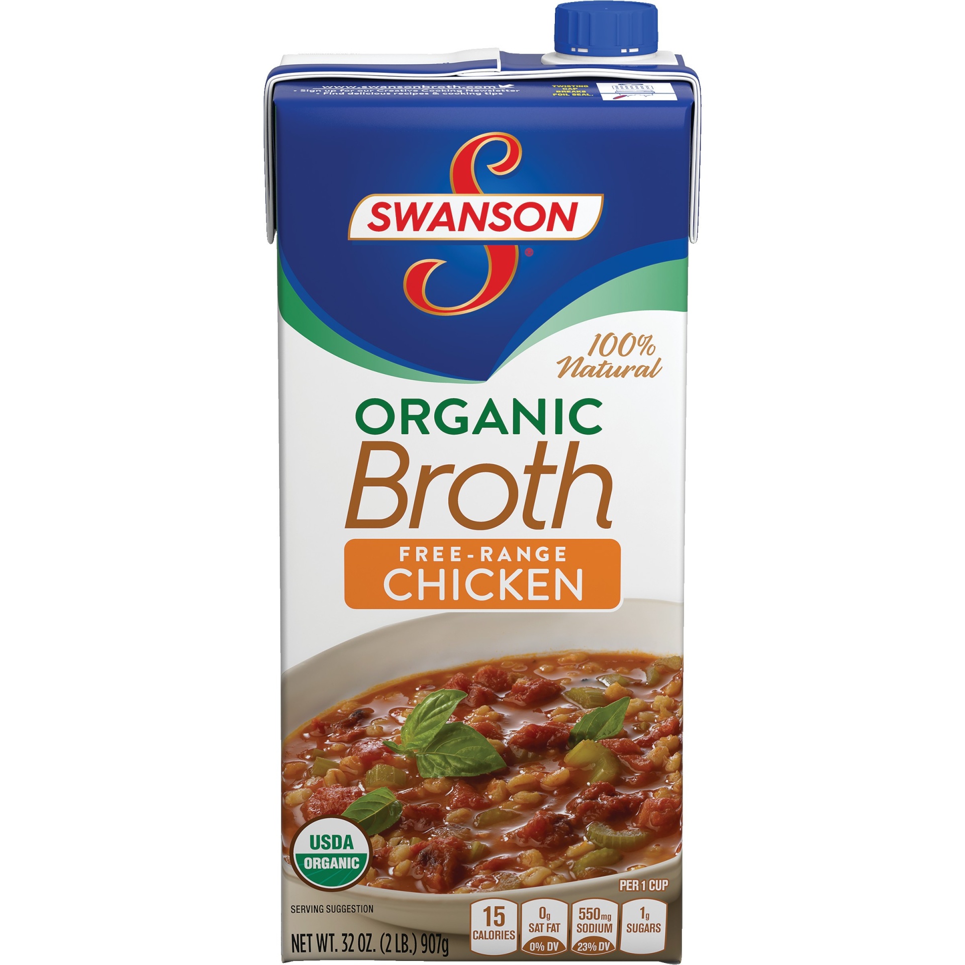 slide 1 of 10, Swanson Organic Free-Range Chicken Broth, 32 oz