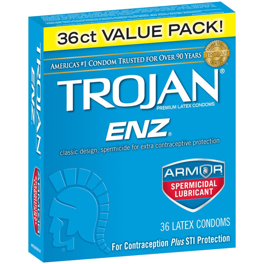 slide 2 of 3, Trojan-Enz Spermicidal Lubricant Latex Condoms, 36 ct