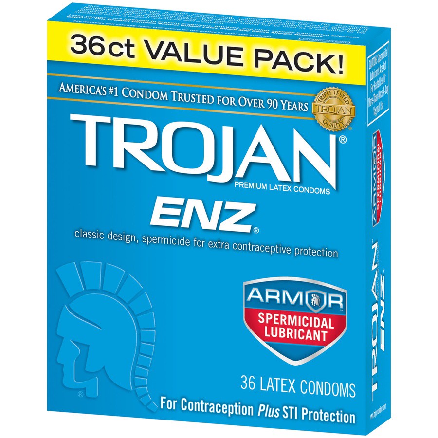 slide 3 of 3, Trojan-Enz Spermicidal Lubricant Latex Condoms, 36 ct