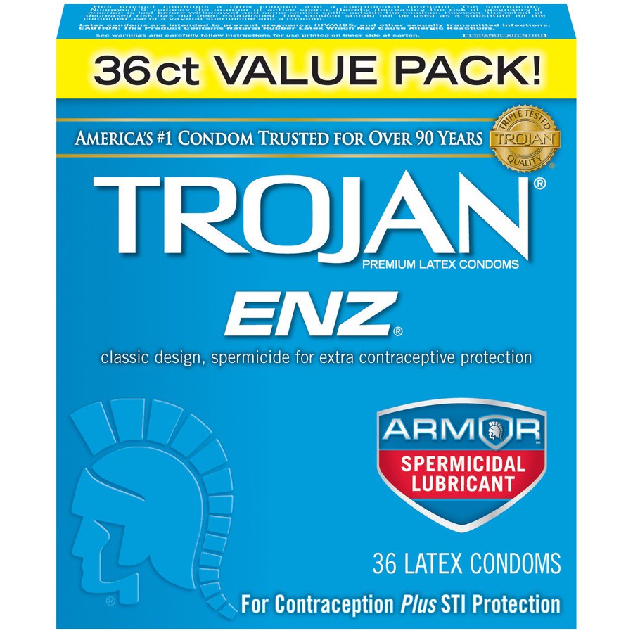 slide 1 of 3, Trojan-Enz Spermicidal Lubricant Latex Condoms, 36 ct