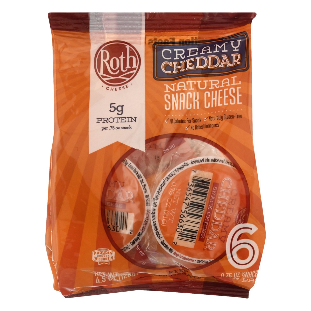 slide 1 of 9, Roth Natural Creamy Cheddar Snack Cheese 6 ea, 4.5 oz