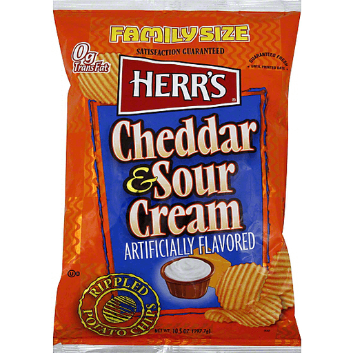 slide 1 of 1, Herr's Herrs Potato Chips, Cheddar & Sour Cream, 9.5 oz