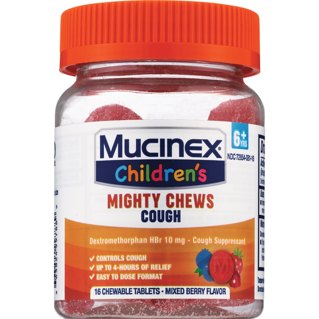 slide 1 of 1, Mucinex Children's Daytime Cough Relief Chews, Mixed Berry, 16 ct