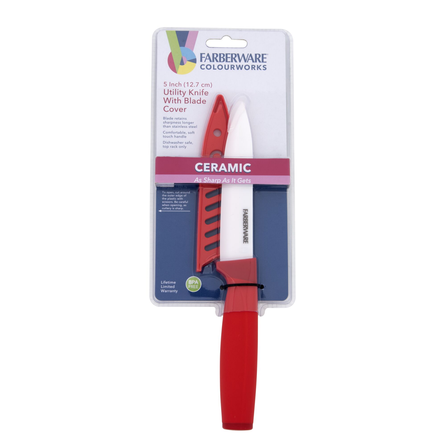 slide 2 of 3, Faberware Colourworks Ceramic Utility Knife, 5", Red, 5 in