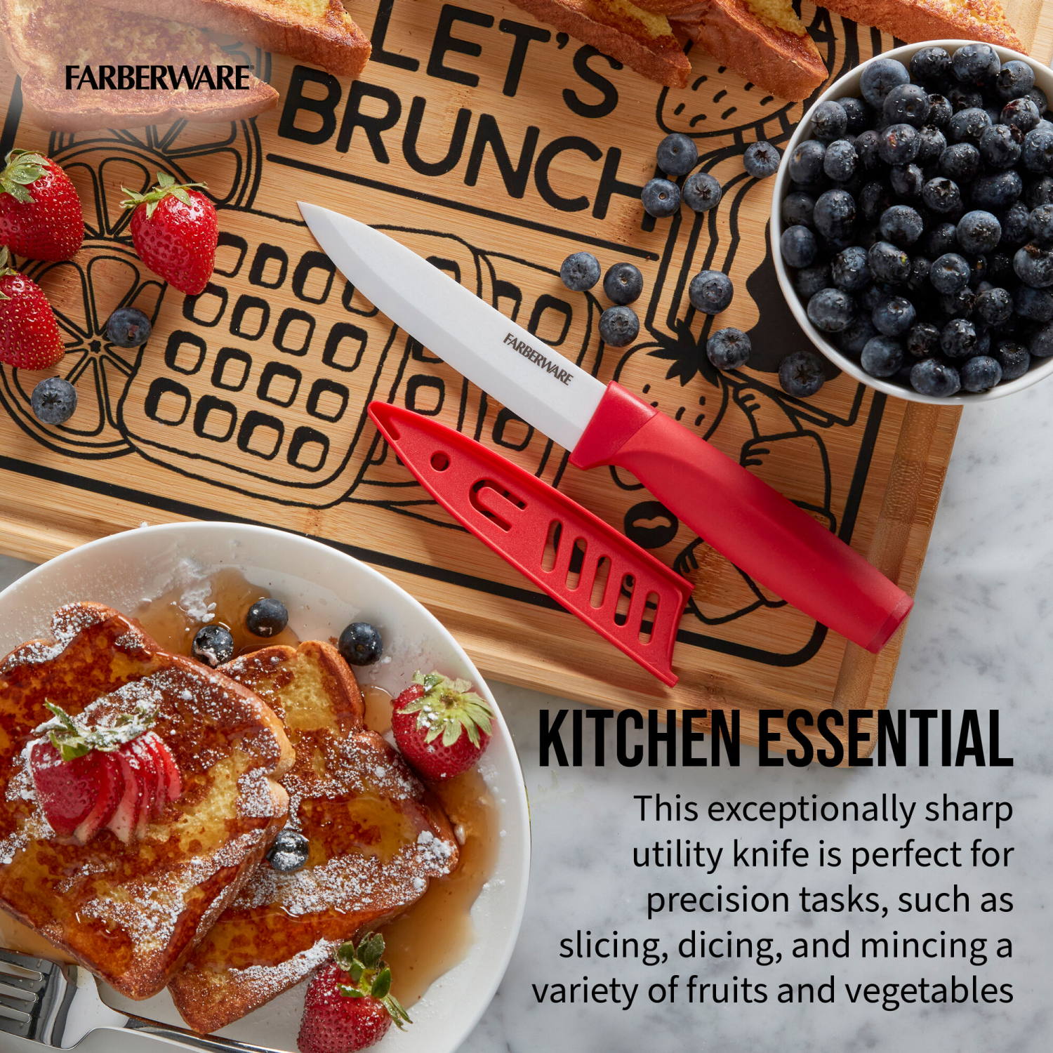 slide 3 of 3, Faberware Colourworks Ceramic Utility Knife, 5", Red, 5 in