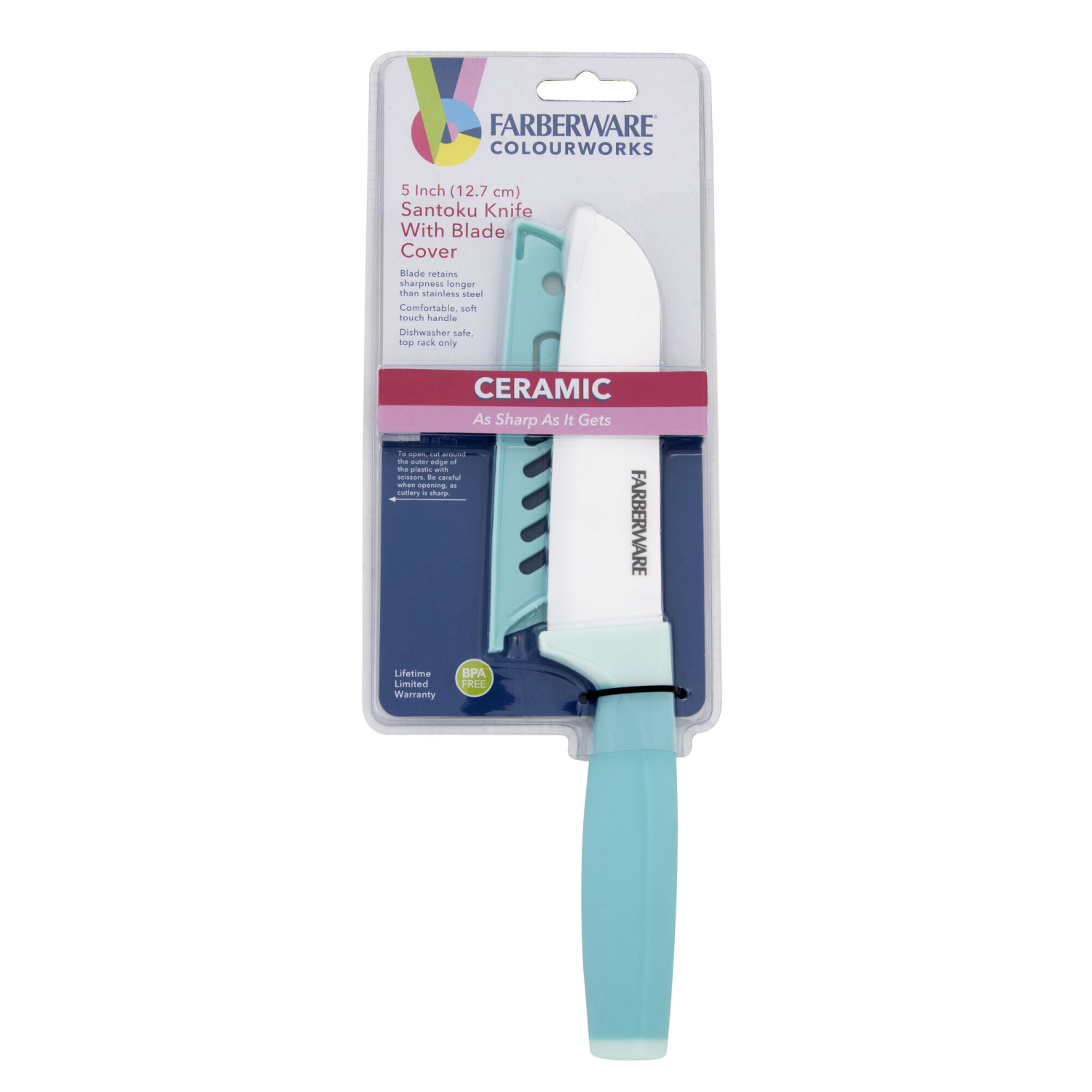 slide 2 of 3, COLOURWORKS Ceramic Santoku Knife, 5", Aqua, 5 in