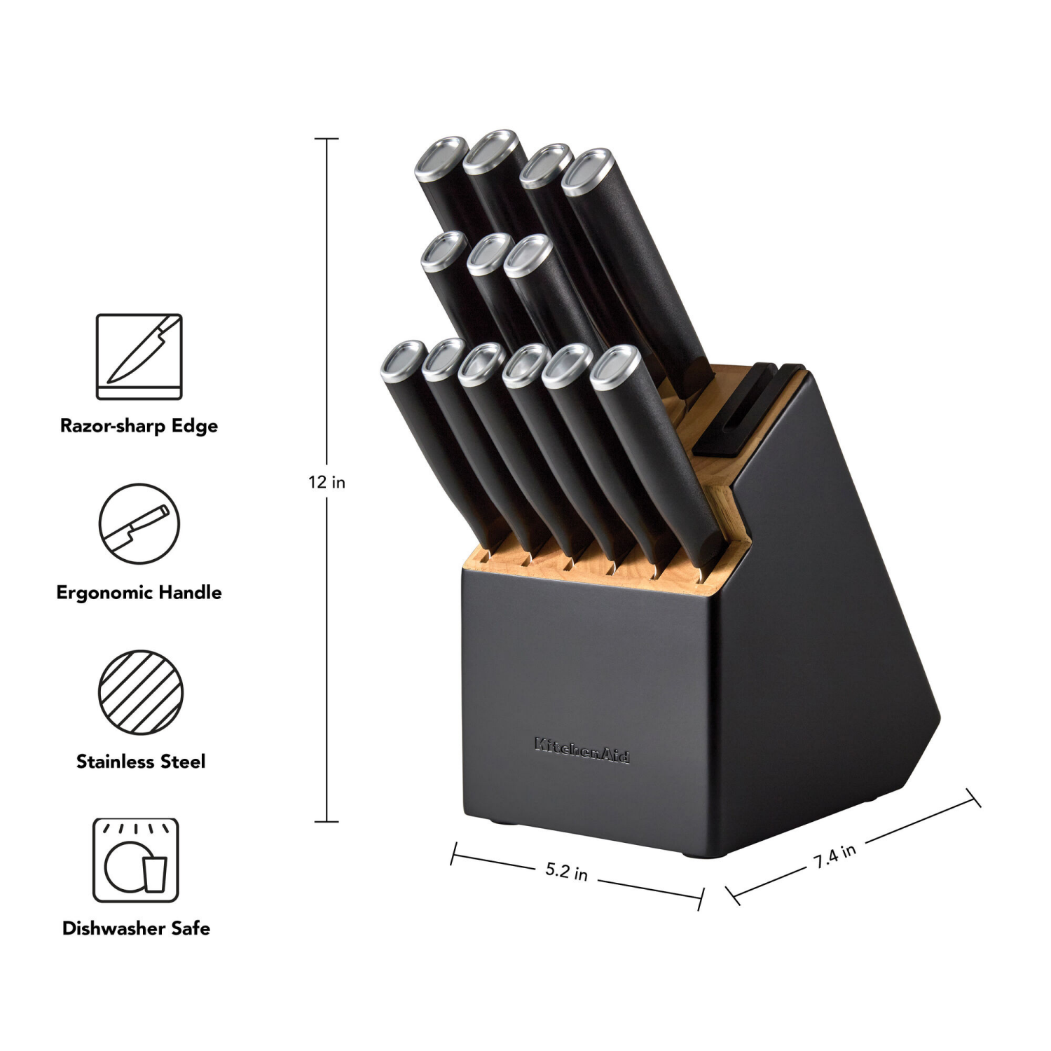 slide 2 of 2, KitchenAid 14pc 2-Tone Block Knife Set Black, 14 ct
