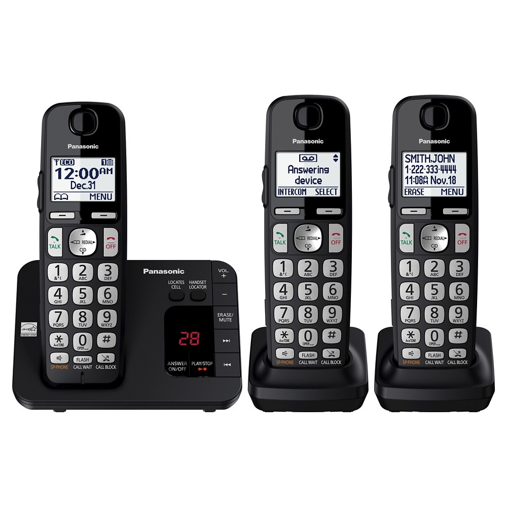 slide 2 of 3, Panasonic 3 Handset Cordless Phone with Digital Answering Machine - Black (KX-TGE433B), 1 ct