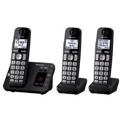 Panasonic 3 Handset Cordless Phone with Digital Answering Machine - Black (KX-TGE433B)