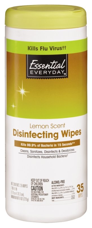 slide 1 of 1, Essential Everyday Lemon Disinfecting Wipes, 35 ct