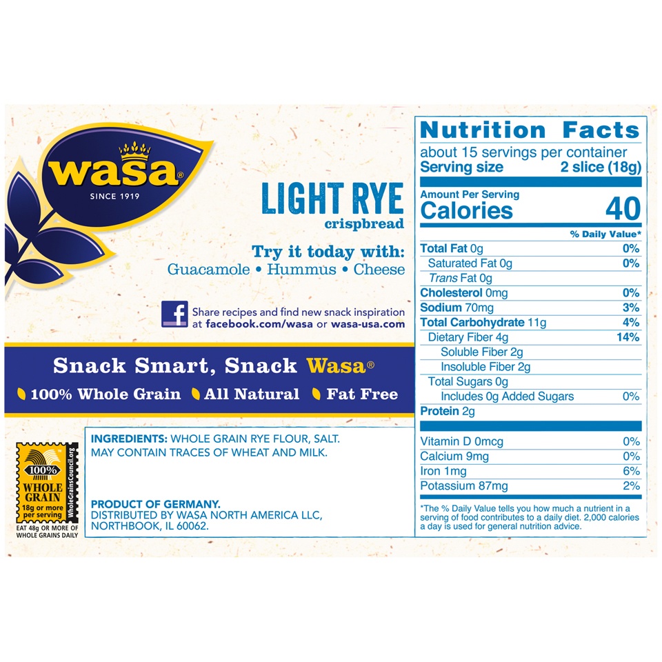slide 4 of 6, Wasa Light Rye Swedish Style Crispbread, 9.5 oz