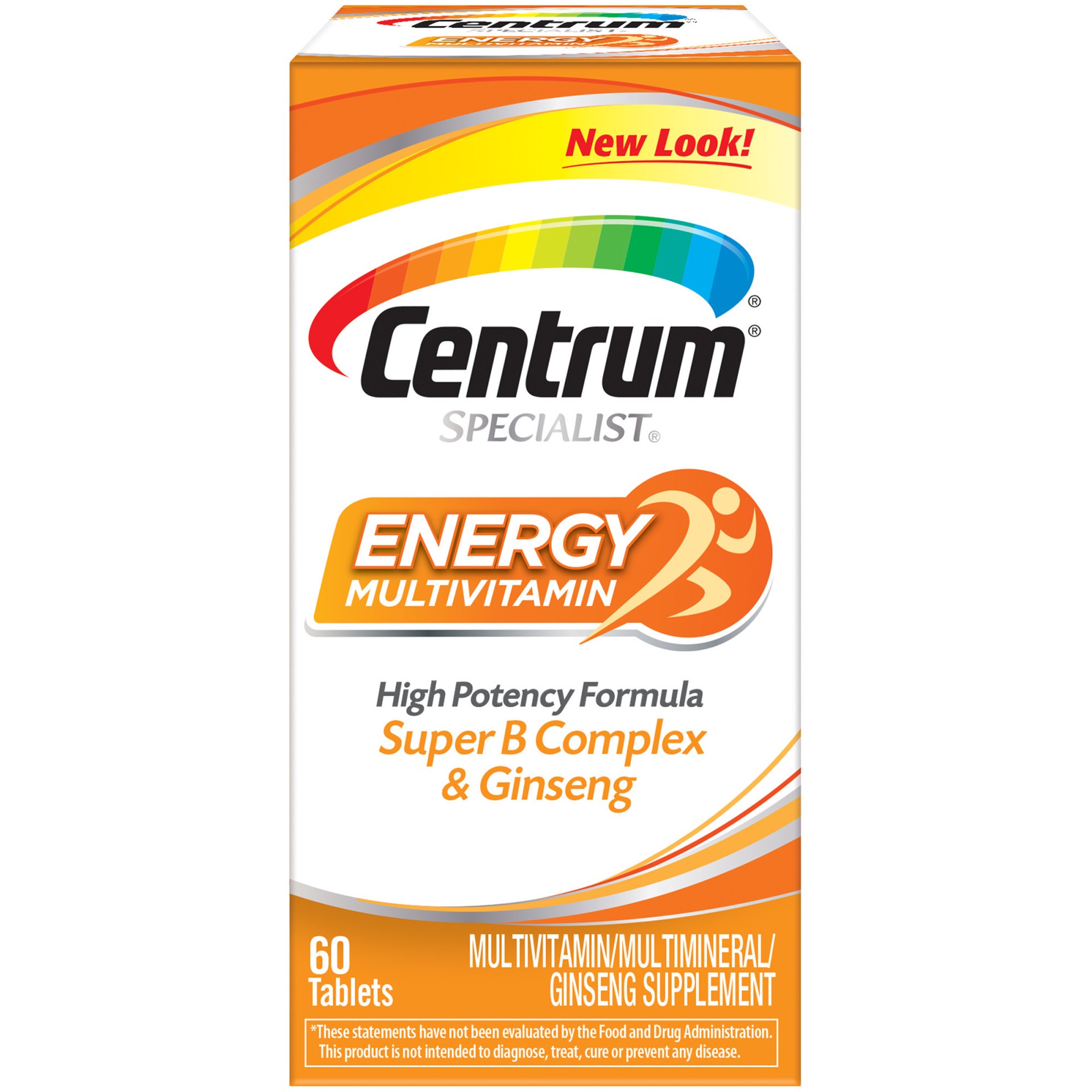 slide 1 of 1, Centrum Specialist Energy Adult (60 Count) Multivitamin / Multimineral Supplement Tablet, Vitamin D3, C, B-Vitamins and Ginseng, 60 ct