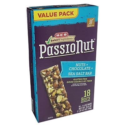 slide 1 of 1, H-E-B Select Ingredients Passionut Nuts Chocolate Sea Salt Bar, 18 ct