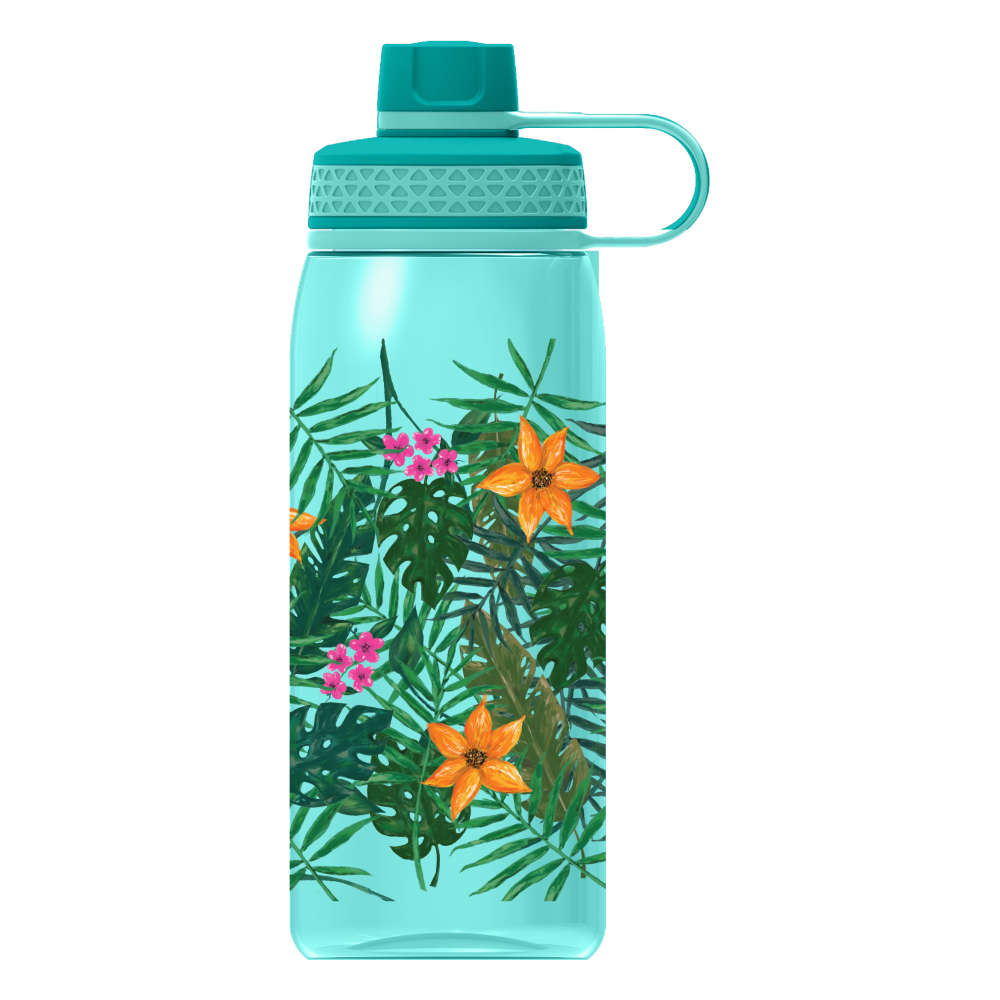 slide 1 of 1, Cool Gear Print System Chug Tropical Leaves Thermal Beverageware - Aqua, 32 oz