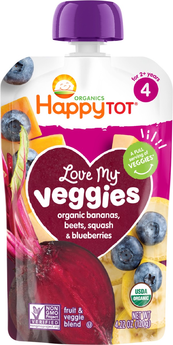 slide 3 of 3, Happy Tot Organics Love My Veggies Stage 4 Organic Bananas, Beets, Squash & Blueberries Pouch 4.22 oz UNIT, 4.22 oz