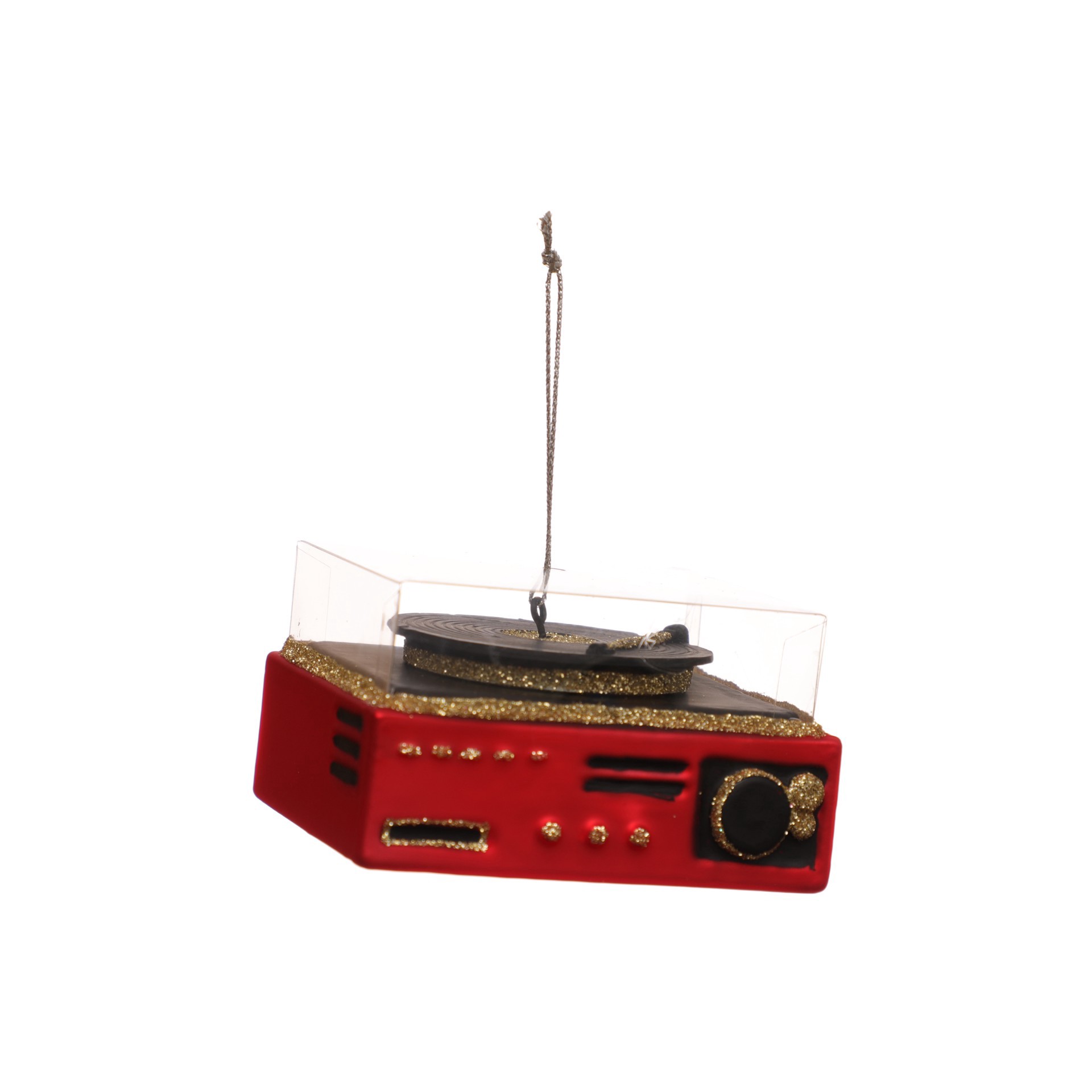 slide 3 of 3, 3.25" Red & Gold Record Player Glass Ornament By Ashland, 3.25 in